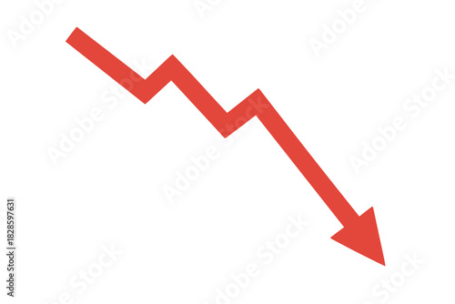 Red zigzag arrow pointing downward symbolizing financial crisis and market crash