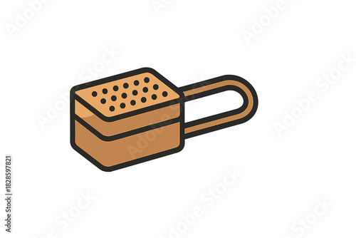 Detailed isometric kitchen grater and rasp tool icon featuring a handle and perforated surface