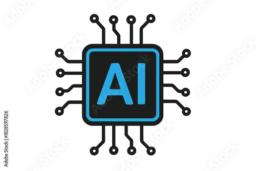 Microchip symbol representing modern technology, deep learning, and digital innovation