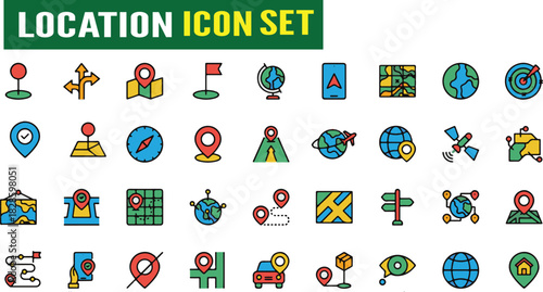 Location and Navigation Line Icon Set, Vector Map Pins, GPS Markers, Route Direction Symbols, and Global Tracking marker, pointer, symbol, route, 