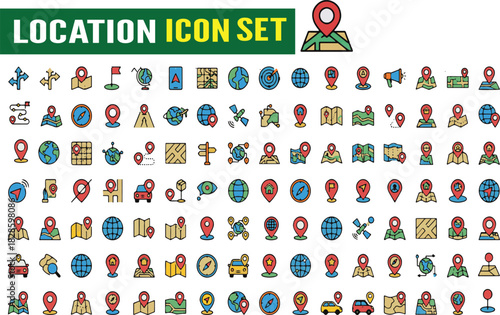 Location maps icon set and Navigation Line Icon Set,zone, area,zone, area,route,destination,Vector Map Pins, GPS Markers, Route Direction Symbols, and Global Tracking SystemL