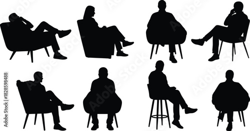 Collection of Black Silhouettes of People Sitting in Various Chairs vector