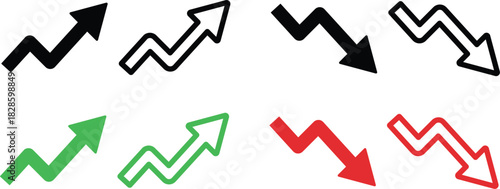 Trend icon. Upward and downward arrow graph symbol. Finance data UI sign. Opposing red downward and green upward trend arrows. Business growth pictogram on Transparent Background
