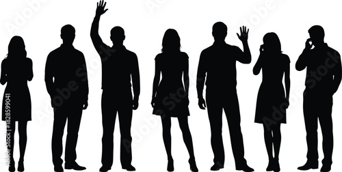Group of diverse people silhouettes waving and talking on phone women