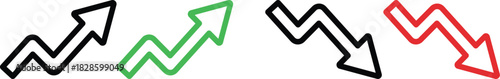 Trend icon. Upward and downward arrow graph symbol. Finance data UI sign. Opposing red downward and green upward trend arrows. Business growth pictogram on Transparent Background
