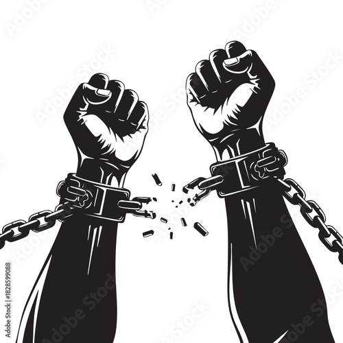 Breaking chains of oppression fist in the air symbol of freedom