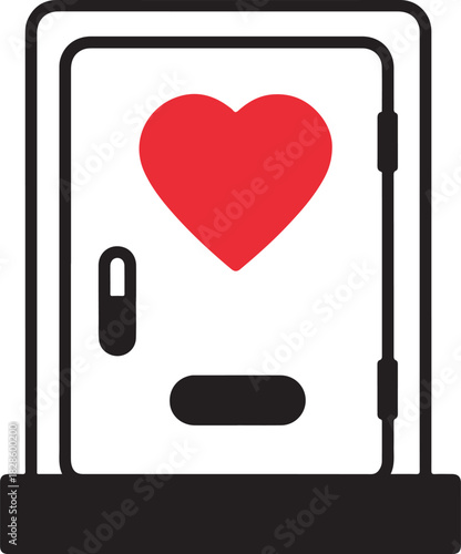 Black silhouette of a metal safe box or secure locker featuring a prominent bright red heart symbolizing security protection and passion