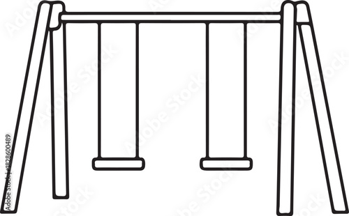 Minimalist line art illustration vector outline drawing of playground swing set recreation equipment outdoor activity leisure time park attraction