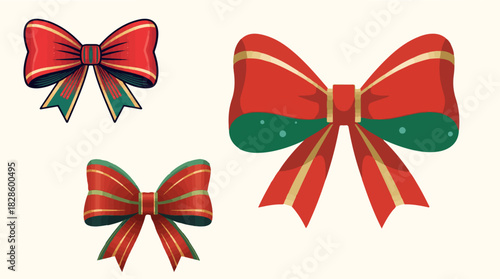 Vector Christmas bow element decoration with flat design, featuring a vibrant and modern aesthetic, bold lines, and a two-dimensional appearance