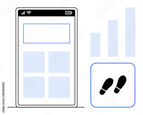 Fitness tracker. A minimalist mobile app interface step tracking and activity progress with a bar chart for analytics. Fitness tracker for health monitoring, activity, and exercise progress. Broad