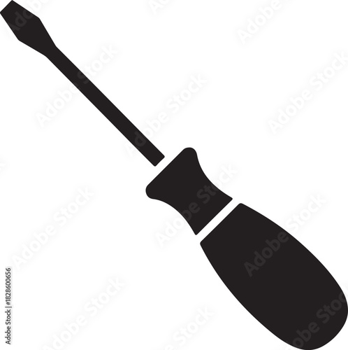 Single flat head screwdriver simple black silhouette icon for construction work and home repair tools concept