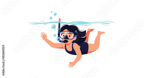 A young person snorkeling underwater, enjoying a swim with a mask and snorkel.