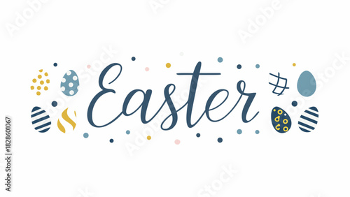 Festive easter greeting with charming decorated eggs and scattered confetti in a delightful color palette