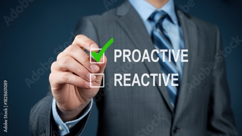 Businessman choosing proactive over reactive approach for business success