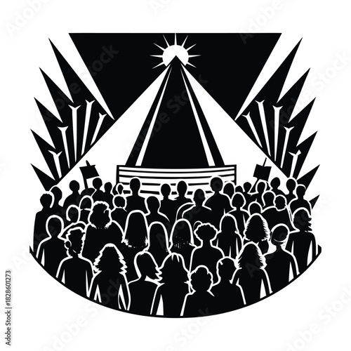 Crowd Watching a Bright Light on a Stage audience people