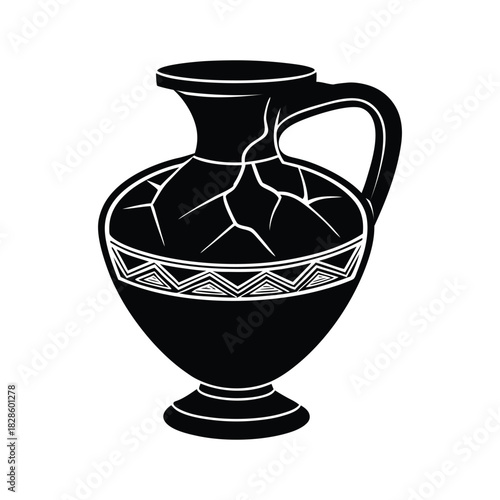 black cracked vase with handle clip art preview