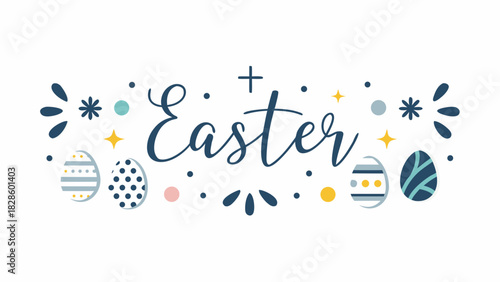 Festive easter greeting with decorated eggs and playful accents in a modern color palette