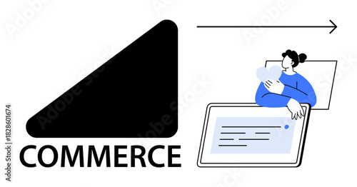 E-commerce concept. E-commerce symbols online shopping and digital interaction. E-commerce platform connecting businesses and customers digitally. For retail, technology apps, startups