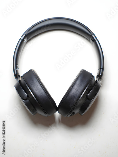 Overear headphones in black isolated on white background offering immersive audio experience