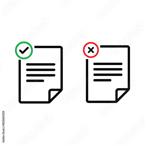 Document with checkmark and cross icons Vector illustration