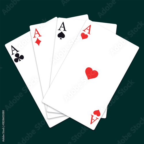 Four aces playing cards for poker casino game.
