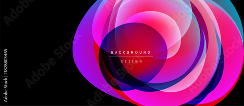 Abstract vibrant layers create flowing circular design. Pink, blue, turquoise hues blend, forming modern background element.