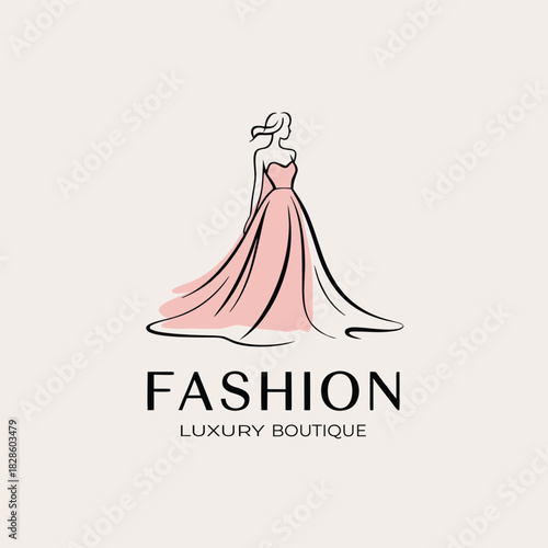Fashion logo template for luxury boutique with elegant dress