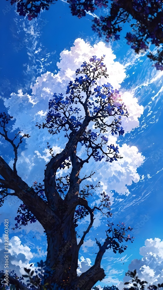 Fototapeta premium Majestic Tree Reaching for the Sky A Serene Scene of Nature's Beauty and Atmospheric Wonder