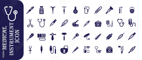 Medical instrument icons set, simple flat illustration of health care and treatment equipment