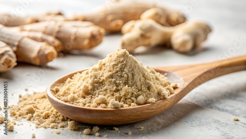 Dry Ginger Powder With Wooden Spoon