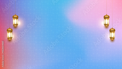 Empty Ramadan Kareem Eid Mubarak background with lantern. Arabesque Islamic background banner template.