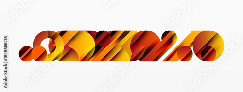 Abstract geometric design. Orange, red hues dominate composition. Cylindrical shapes create dynamic visual rhythm. Modern aesthetic.