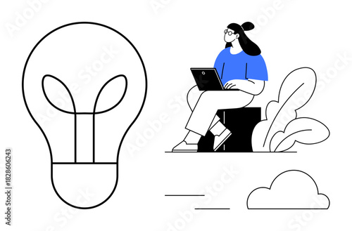 Innovation concept. Innovation in work and creative problem-solving with digital tools. Innovation as a process to generate ideas and improve productivity. For business, creativity, tech, learning