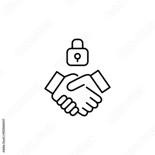 Handshake and lock. Secure business transactions, trust and membership. Pixel perfect, editable stroke vector icon
