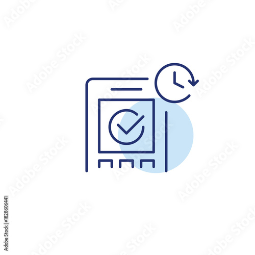 RFID terminal payment approved and clock. Scheduled payments, on-time transactions. Pixel perfect, editable stroke vector icon