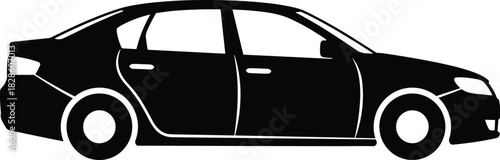 Black sedan car side view silhouette vector illustration isolated on white background for automotive transport logo or taxi service icon
