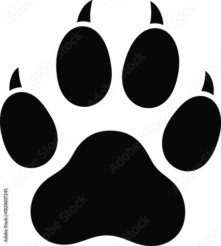 Black silhouette of wild animal paw print with sharp claws isolated on white background for bear wolf or tiger vector illustration logo symbol design icon