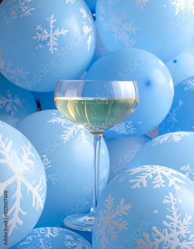 Christmas background with glass of champagne