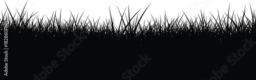 Seamless Black Grass Silhouette Border Vector Illustration of a Detailed Lawn Edge or Natural Organic Ground Cover Isolated on White.