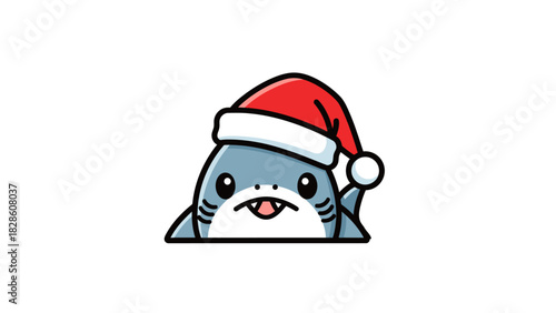 Festive Shark Adorable Cartoon with Christmas Hat for Holiday Greetings and Creative Decor