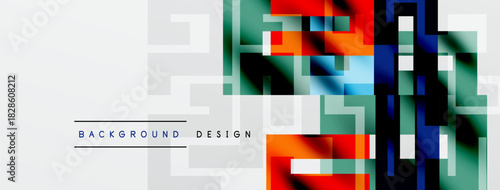 Abstract geometric pattern. Squares, rectangles overlap creating vibrant color blocks. Modern design feels dynamic, fresh.