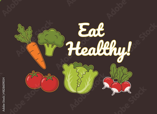 A banner featuring borders of fresh vegetables and greens, with a background for text showcasing organic healthy farm food, a card displaying natural raw summer veggies, rendered in colored flat