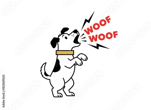Cute dog barking loudly, a mischievous puppy or unruly dog isolated against a white background, highlighting the issue of a noisy pet and its poor behavior, depicted in a colorful hand‑drawn vector
