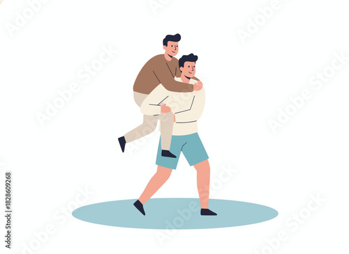 First aid for a choking man: perform the Heimlich maneuver to dislodge food from the throat, using abdominal thrusts in an emergency by pressing the belly while standing behind; a flat vector