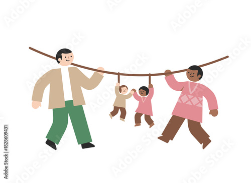 A joyful couple in love, a young man and woman clasping hands and gazing affectionately at one another, depicted as enamored Valentines in a romantic relationship, rendered as a flat vector