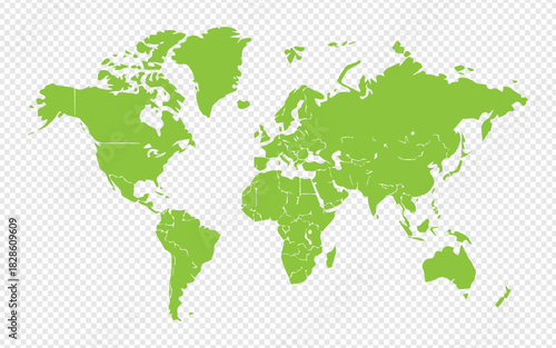 Vibrant green world map illustration for global business expansion and environmental projects, perfect for presentations and marketing materials