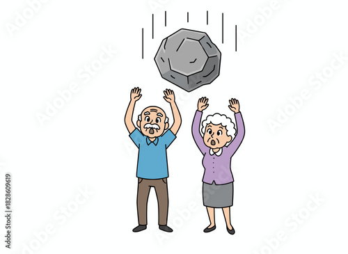 Men hurling large stones, aggressive bullies throwing rocks, attacking and causing harm, embodying violence, offense, aggression, and sin, depicted as a flat vector illustration on a white background