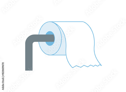 A realistic flat vector illustration of a toilet paper roll on a metal wall holder with a cover, suitable as a sanitary tissue roller for the WC, displayed on a white background
