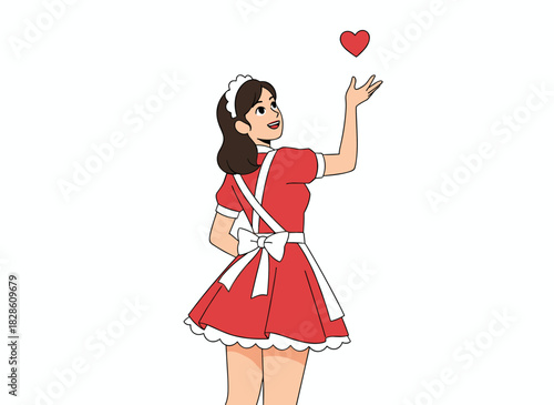 A bearded man in an erotic housemaid costume, wearing an apron, portrayed as a humorous character for role‑play and sex games, depicted as a flat vector illustration on a white background