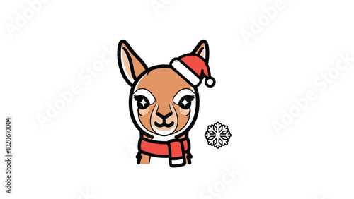 Festive Alpaca with Santa Hat and Scarf Illustration Holiday Cheer with a Cute Animal Character